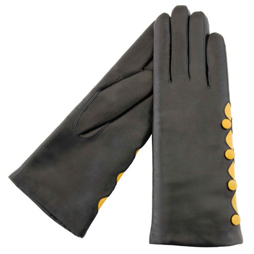 Button leather gloves for women